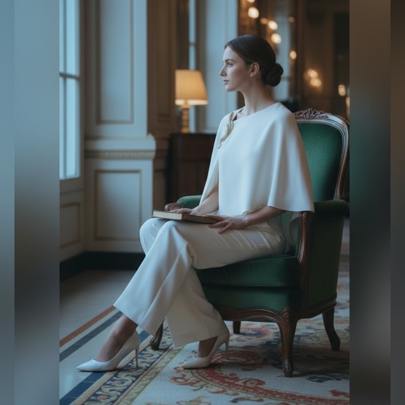 NWT Ralph Lauren Purple Label Cyrene Cape Jumpsuit Ivory Stretch Cady size 12 - Picture 4 of 17